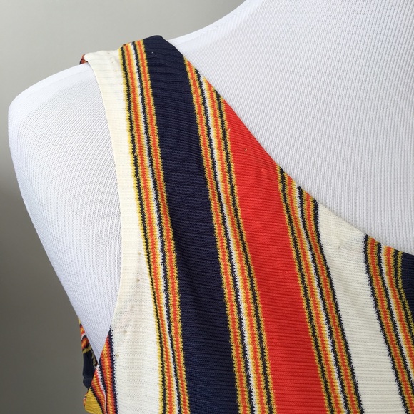 70s Striped Bright Blue Yellow Red Mod Tank Nautical - Picture 5 of 5
